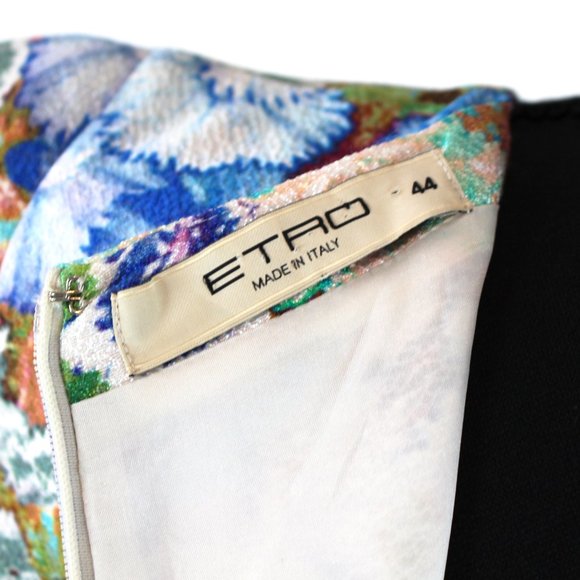 Etro Abstract Multicolor Floral Knee Length Short Sleeve Sheath Dress 44 - Picture 7 of 8